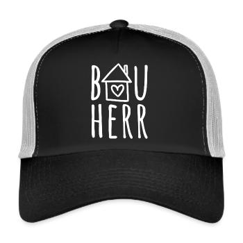 Hausbau Haus bauen Baustelle Eigenheim Bauherr - Trucker Cap - Schwarz/Steingrau - Vorne