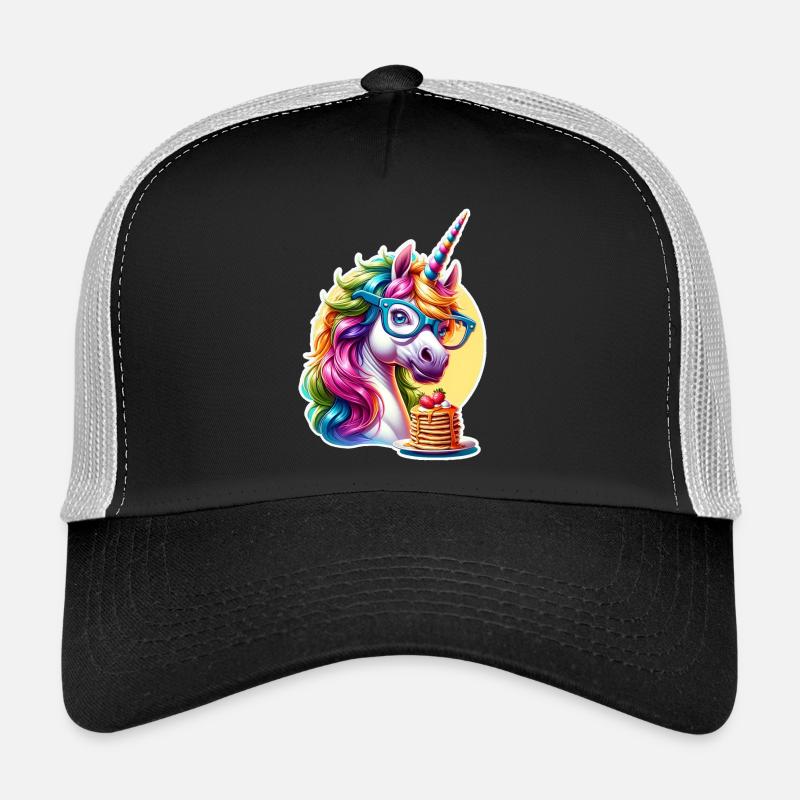Regenbogen Unicorn mit Brille - Trucker Cap - Schwarz/Steingrau