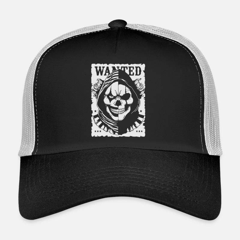 Wanted Skull Pullover Hoodie Poster - Trucker Cap - black/stone grey
