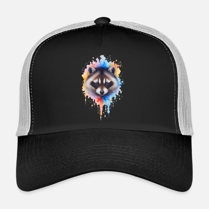 Aquarell Waschbär Farbexplosion - Trucker Cap - Schwarz/Steingrau