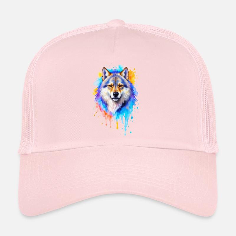 Peinture aquarelle de loup Casquette trucker 