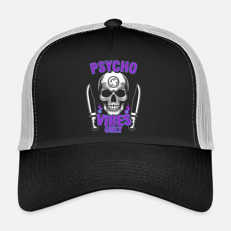 Psycho Vibes Only Skull Design Bold Purple & Black Trucker Cap