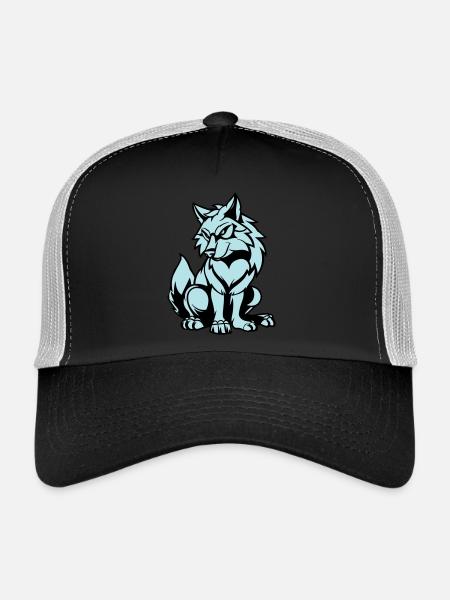 Loup Bande Dessinée Animal - Casquette trucker  - noir/gris pierre - Devant