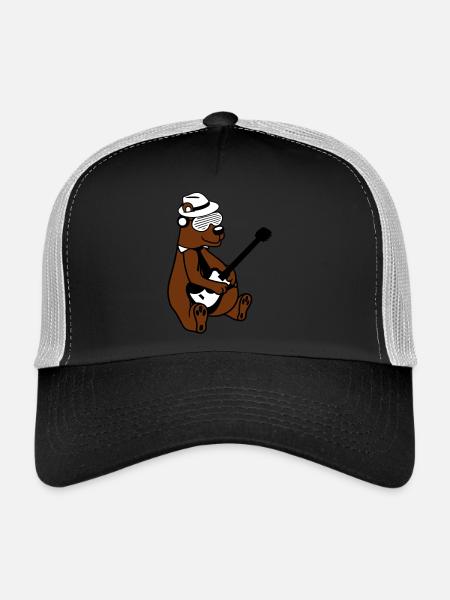 Seated Bear Brown Bear Plays Guitar Guitarist - Trucker Cap - black/stone grey - Front