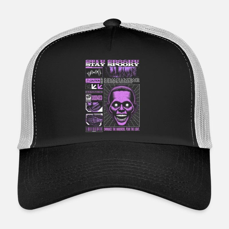 Restez Spooky Ghost Blanc & Lilas Saison d’Halloween - Casquette trucker  - noir/gris pierre