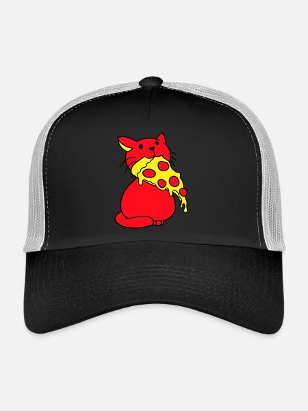 Chat mangeant du salami Pizza Faim Restauration rapide - Casquette trucker  - noir/gris pierre - Devant