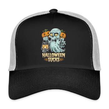 Halloween Sucks - Skull, Totenkopf, Geist - Trucker Cap - Schwarz/Steingrau - Vorne