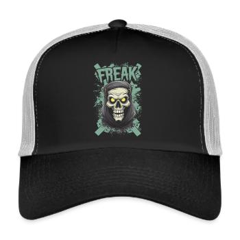 Freak - Skull, Totenkopf - Trucker Cap - Schwarz/Steingrau - Vorne