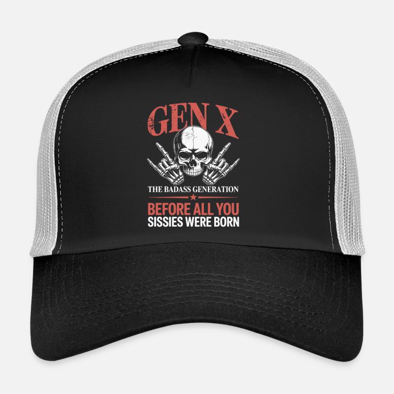 Gen X - The Badass Generation Skull Design - Trucker Cap - Schwarz/Steingrau