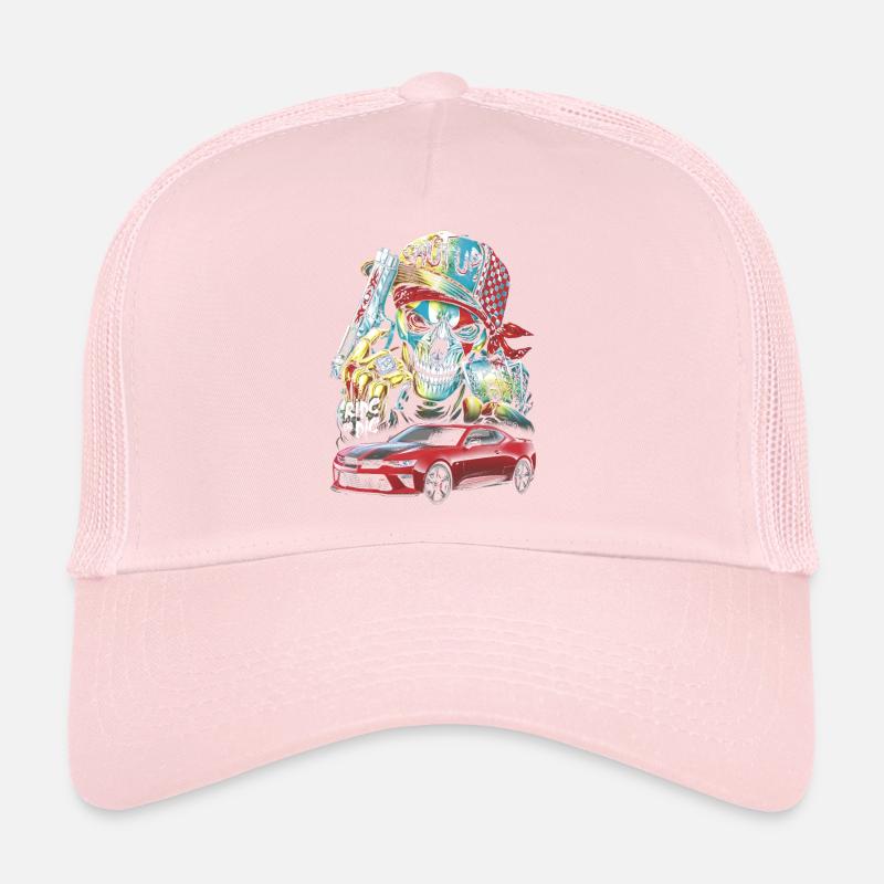 Schädel, Mutig, Rotes Auto Trucker Cap