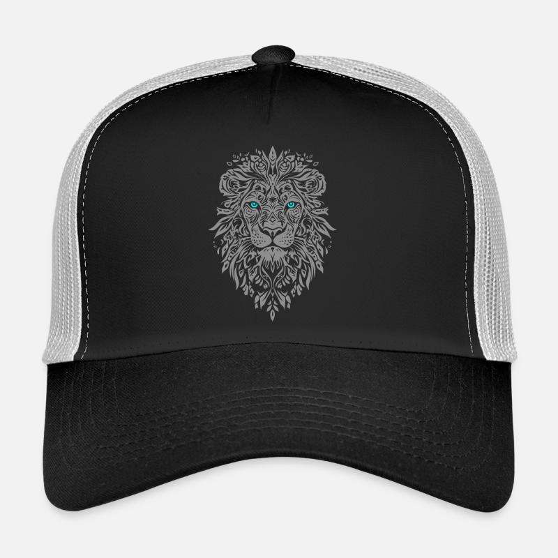 Silberne Löwe Gesicht Blaue Augen - Trucker Cap - Schwarz/Steingrau