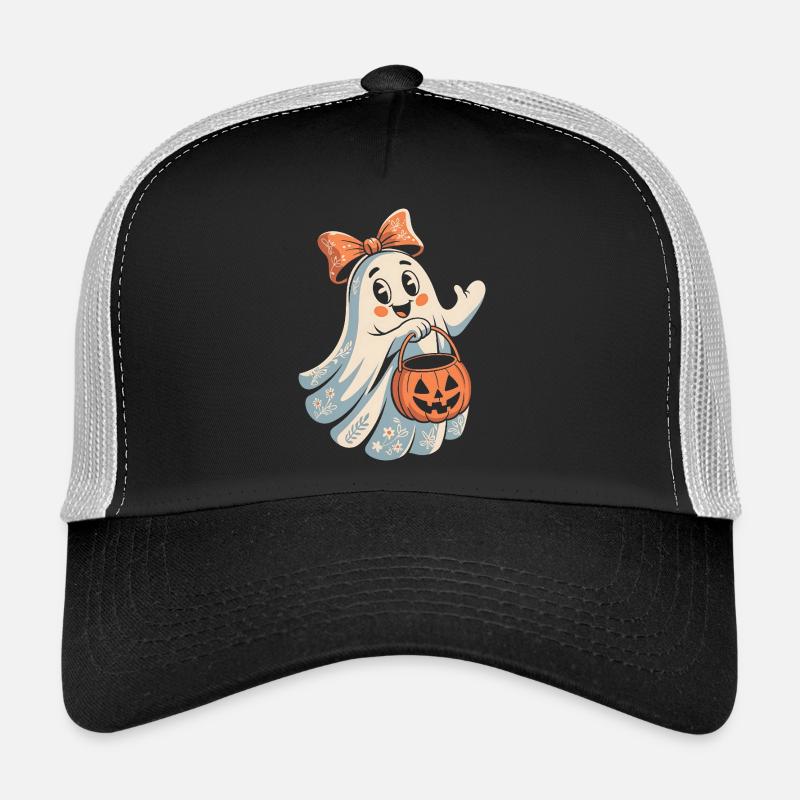 Mignon Halloween Ghost Girl avec panier de citrouille Casquette trucker