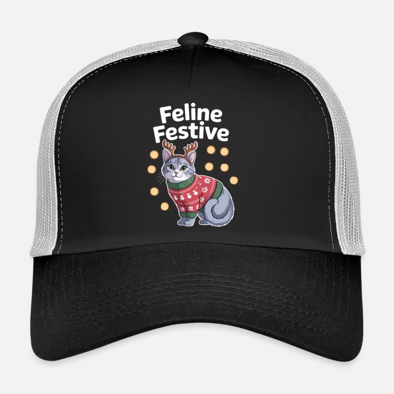 Chat de Noël festif félin avec des bois Casquette trucker 