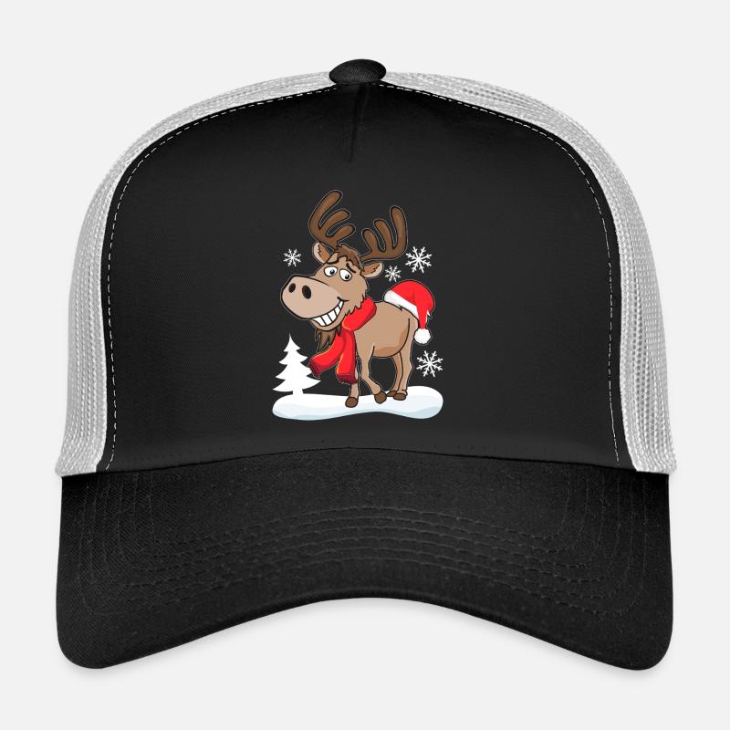 Grinning Cool Reindeer with Santa Hat - Trucker Cap - black/stone grey