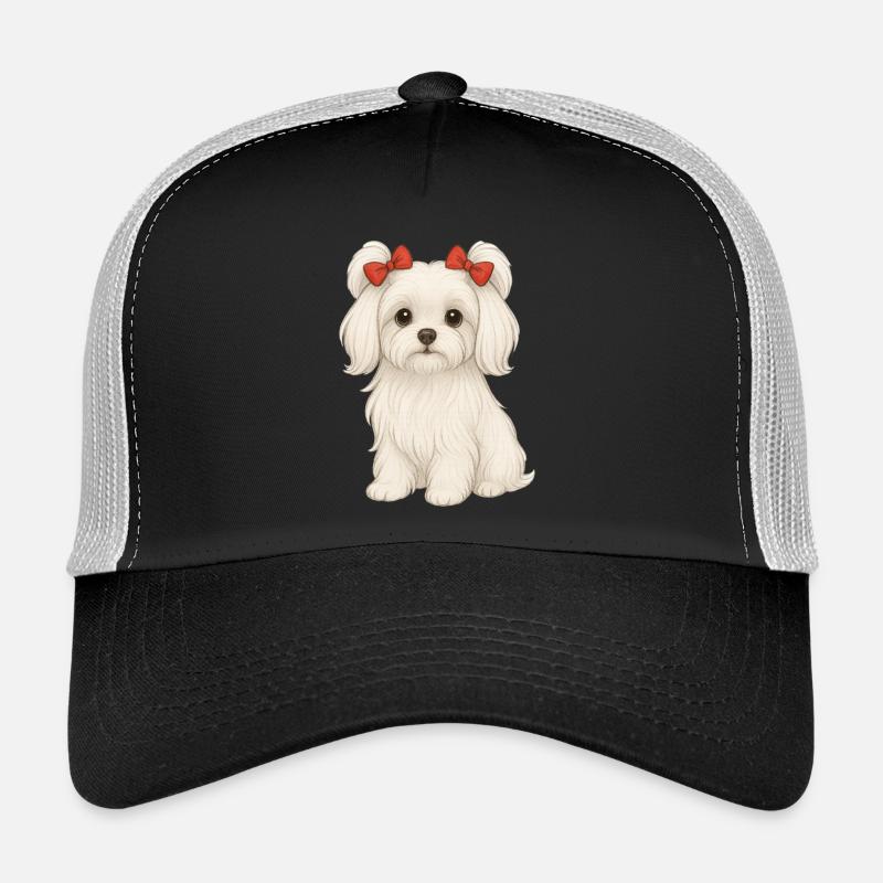 Maltese dog with red bows Trucker Cap