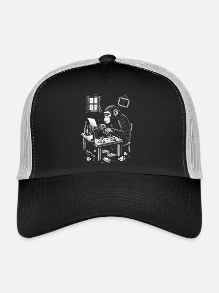 Chimp at the Desk writing a book - Trucker Cap - black/stone grey - Front