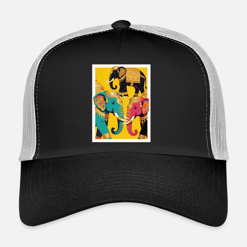 Goldfarbene Elefanten auf gelbem Hintergrund Trucker Cap