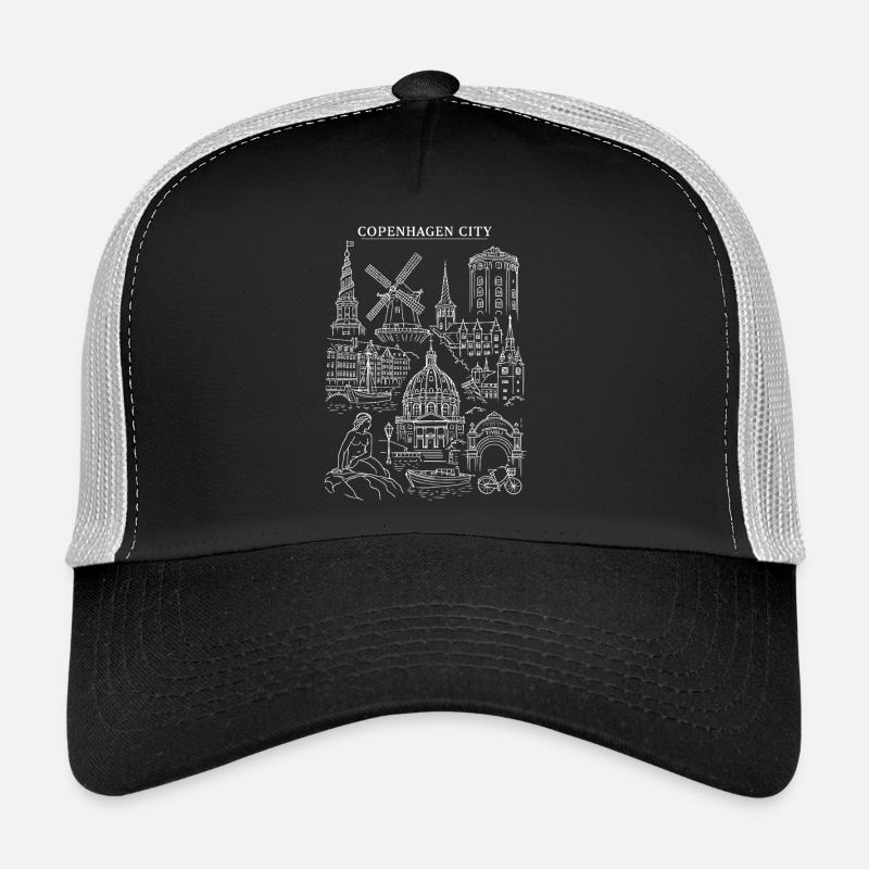 Illustration de la silhouette de la ville de Copenhague Casquette trucker 
