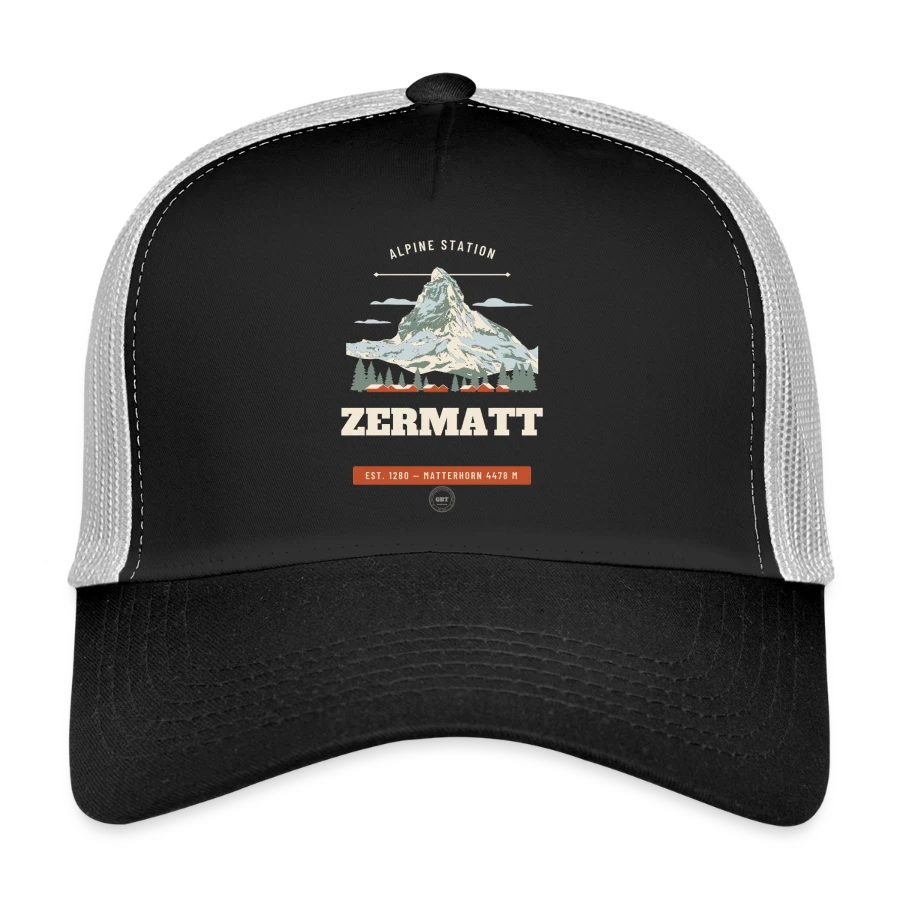 Zermatt badge on a trucker cap, black/stone grey