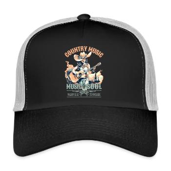 Country Musik Girl Gitarre Western USA Vintage - Trucker Cap - Schwarz/Steingrau - Vorne