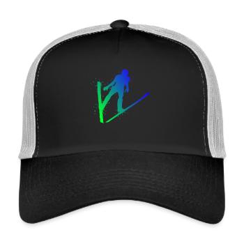 Skispringen Skifliegen Wintersport Skispringer - Trucker Cap - Schwarz/Steingrau - Vorne
