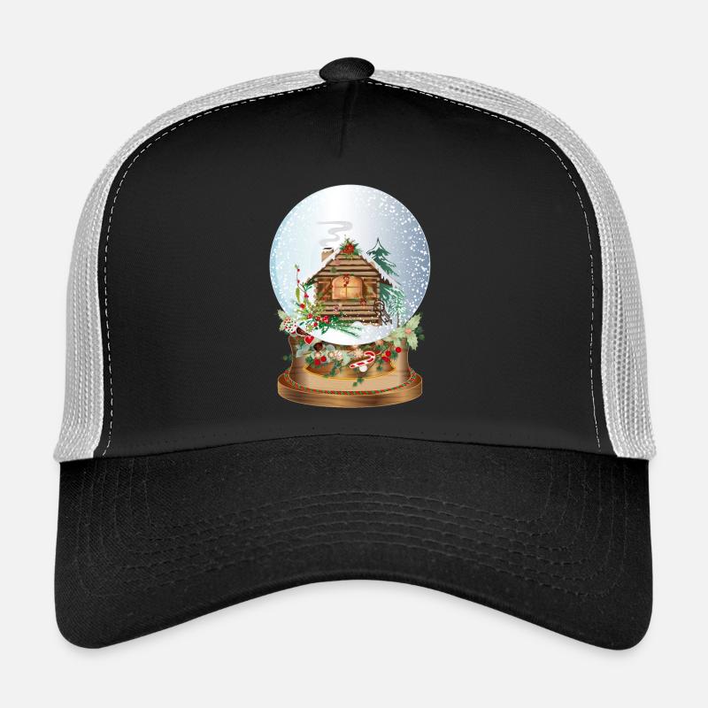 beautiful nostalgic snow globe with log cabin Trucker Cap