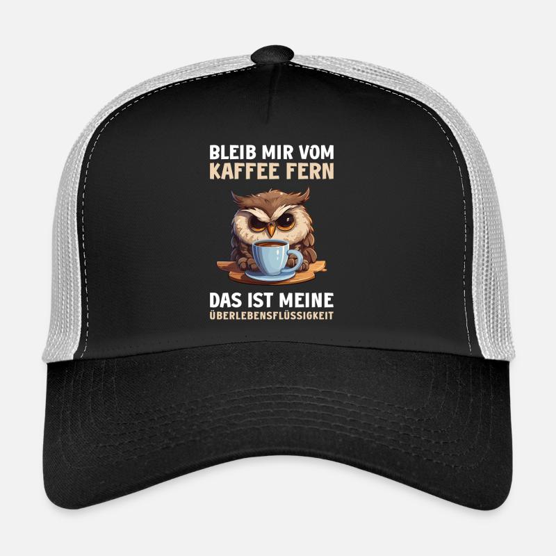 Lustige Eule Kaffee Eulen Kaffeeliebhaber Spruch - Trucker Cap - Schwarz/Steingrau