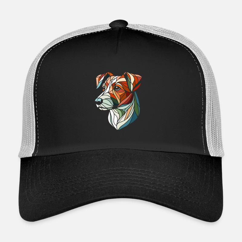 Geometrischer Jack Russel Hundekopf, Polygon Kunst - Trucker Cap - Schwarz/Steingrau