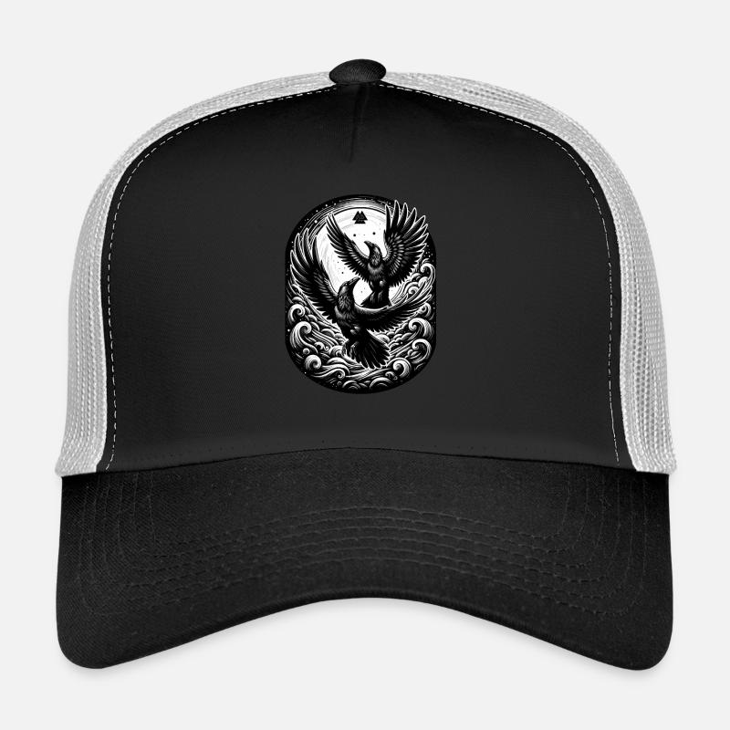 Wikinger, Raben, Hugin, Munin - Trucker Cap - Schwarz/Steingrau