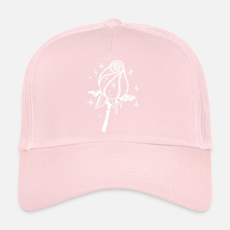Rose blanche avec lumière des étoiles Casquette trucker 