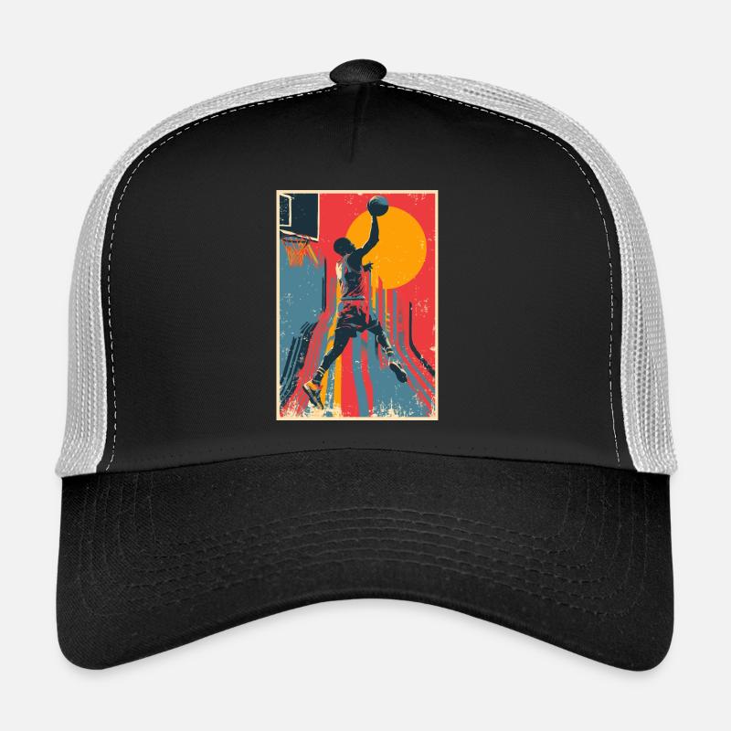 Dunk de basket-ball vintage devant le soleil jaune. - Casquette trucker  - noir/gris pierre