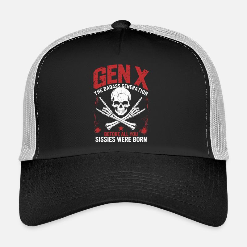 Gen X The Badass Generation Skull Design - Trucker Cap - Schwarz/Steingrau