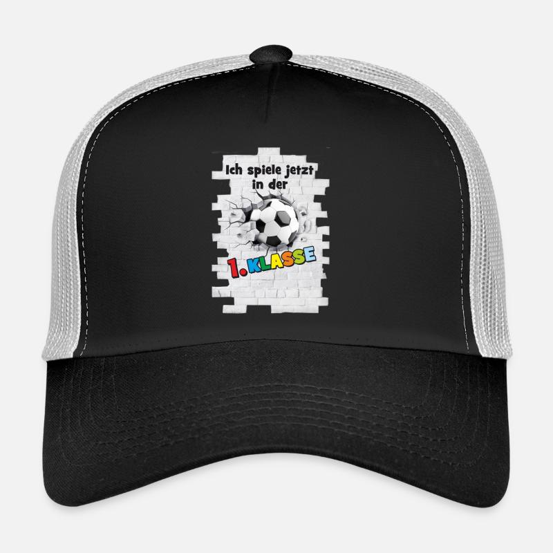 Einschulung - 1. Klasse - Fußball Mauer Durchbruch - Trucker Cap - Schwarz/Steingrau