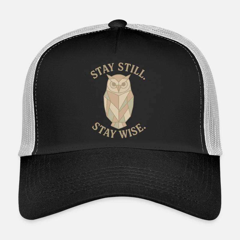 Eule Geometrisch – Bleib ruhig. Bleib weise. - Trucker Cap - Schwarz/Steingrau