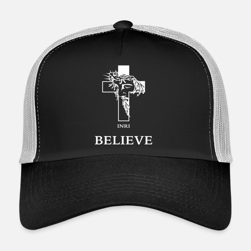 Believe – Modernes Kreuz mit Jesus - Trucker Cap - Schwarz/Steingrau