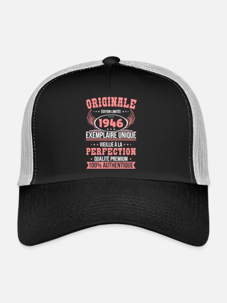 1946 – Exemplaire unique – Qualité premium - Casquette trucker  - noir/gris pierre - Devant