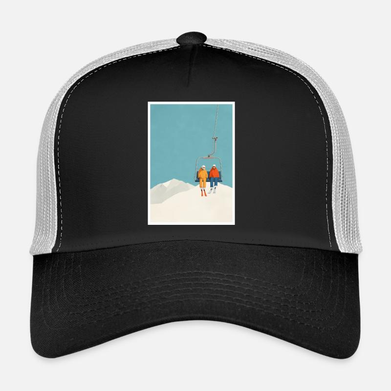 Schneebedecktes Skilift-Duo - Trucker Cap - Schwarz/Steingrau