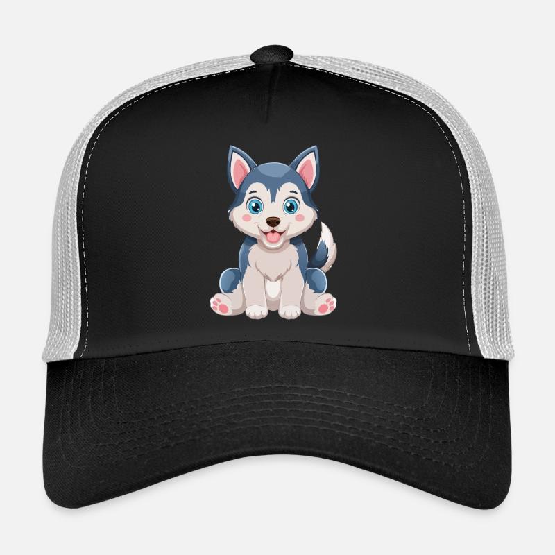 Dessin animé de chiot Husky câlin Casquette trucker 