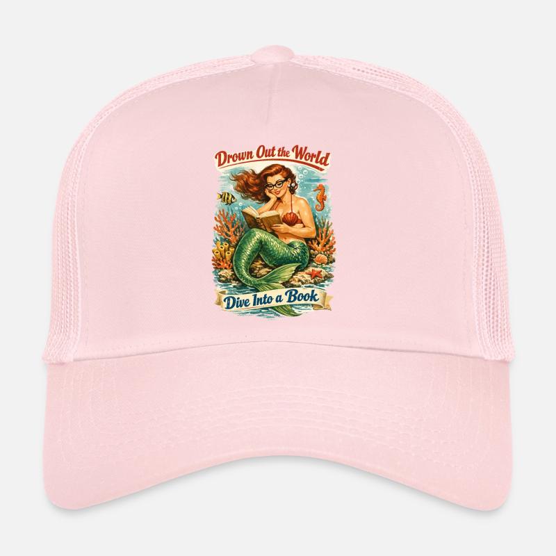 Discover Your Tranquility: Retro Mermaid Reading Trucker Cap