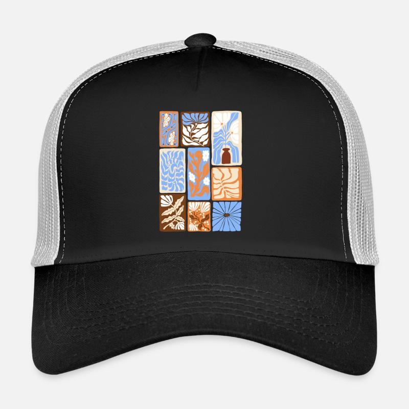 Abstrakte botanische Muster - Trucker Cap - Schwarz/Steingrau