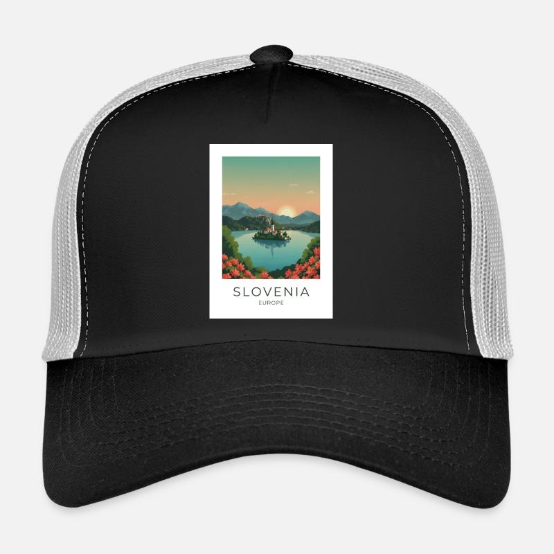 Coucher de soleil de l’île de la mer de Slovénie Casquette trucker 