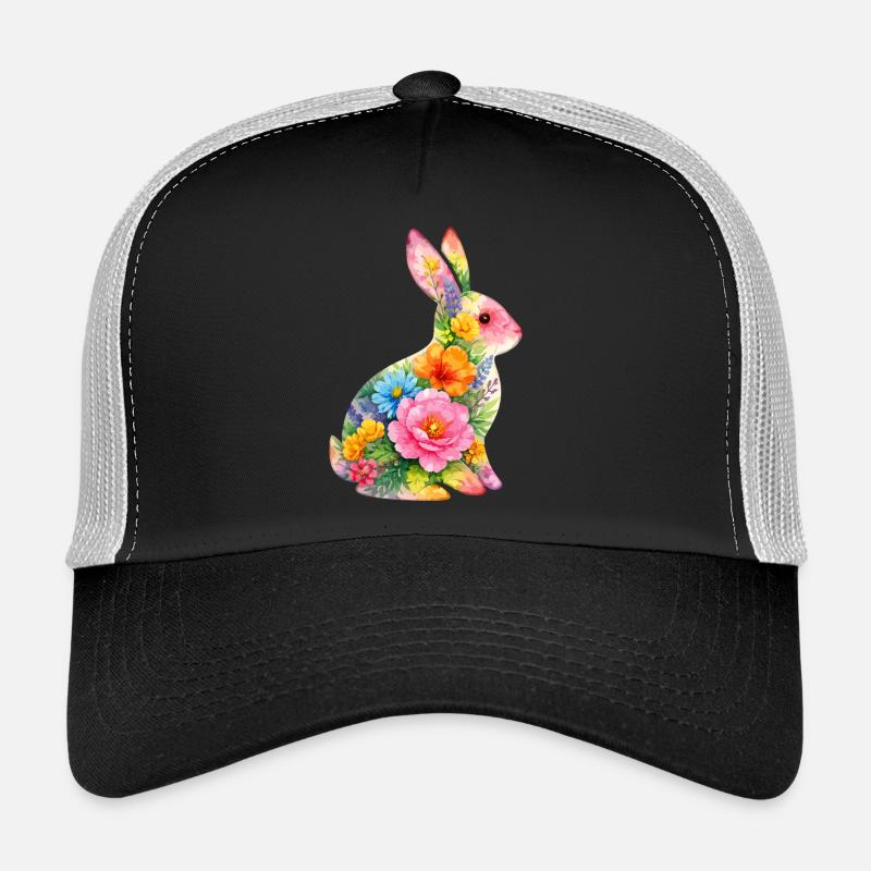 Fleurs aquarelles de lapin à Pâques Casquette trucker 