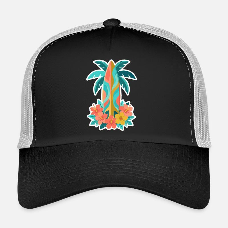 Tropical Surfboard Hibiscus Bloom - Trucker Cap - black/stone grey