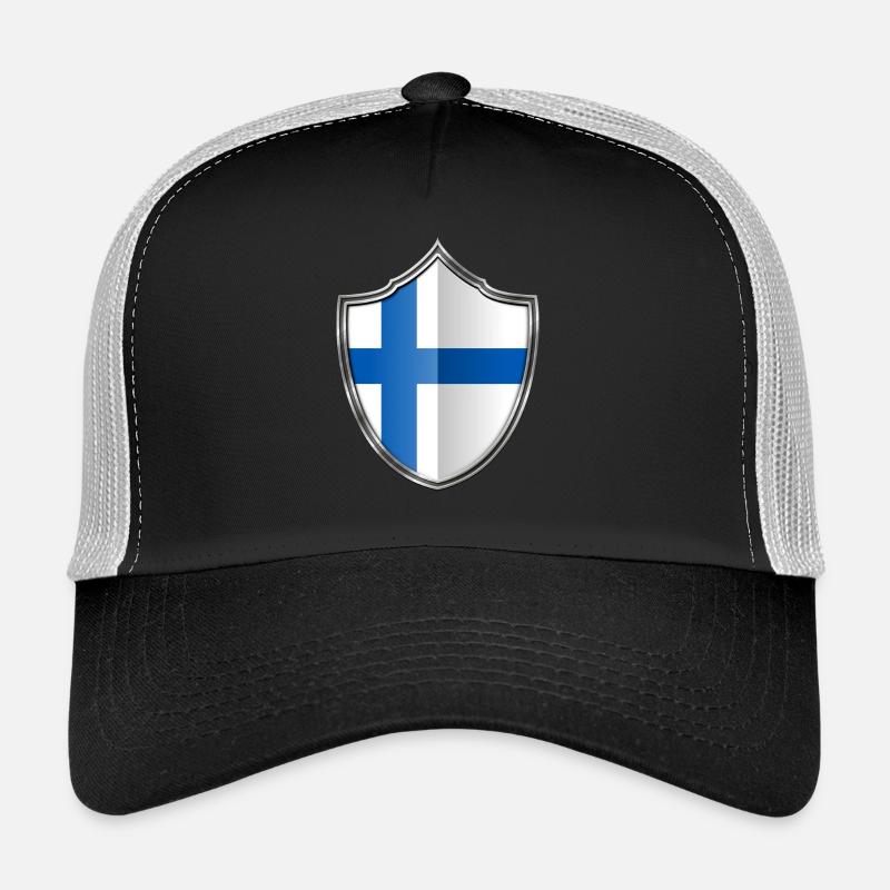 Finnland Flagge Wappen Silber 015 - Trucker Cap - Schwarz/Steingrau
