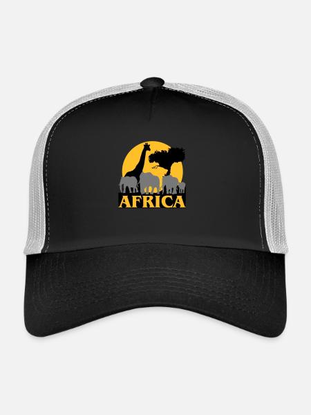 Afrique - Coucher de soleil dans la savane - Casquette trucker  - noir/gris pierre - Devant