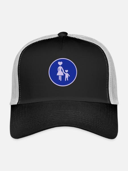 Trafic signe piétonne femme avec enfant 2C. - Casquette trucker  - noir/gris pierre - Devant