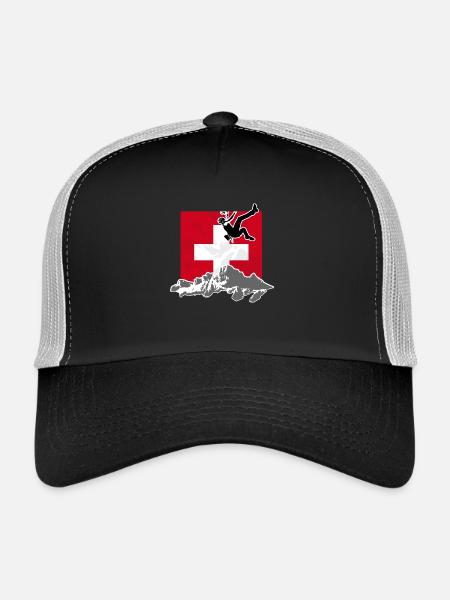 Climbing - Moutains & Swiss Flag - Trucker Cap - Schwarz/Steingrau