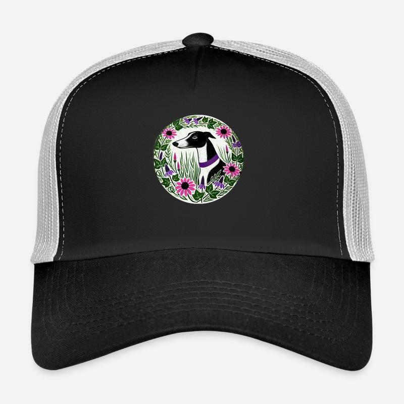 Schwarz-weißer Windhund Trucker Cap