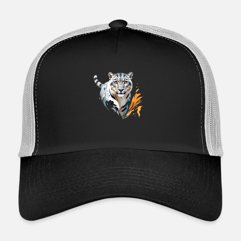 Schneeleopard Vektorgrafik mit lebendiger Illustration - Trucker Cap - Schwarz/Steingrau