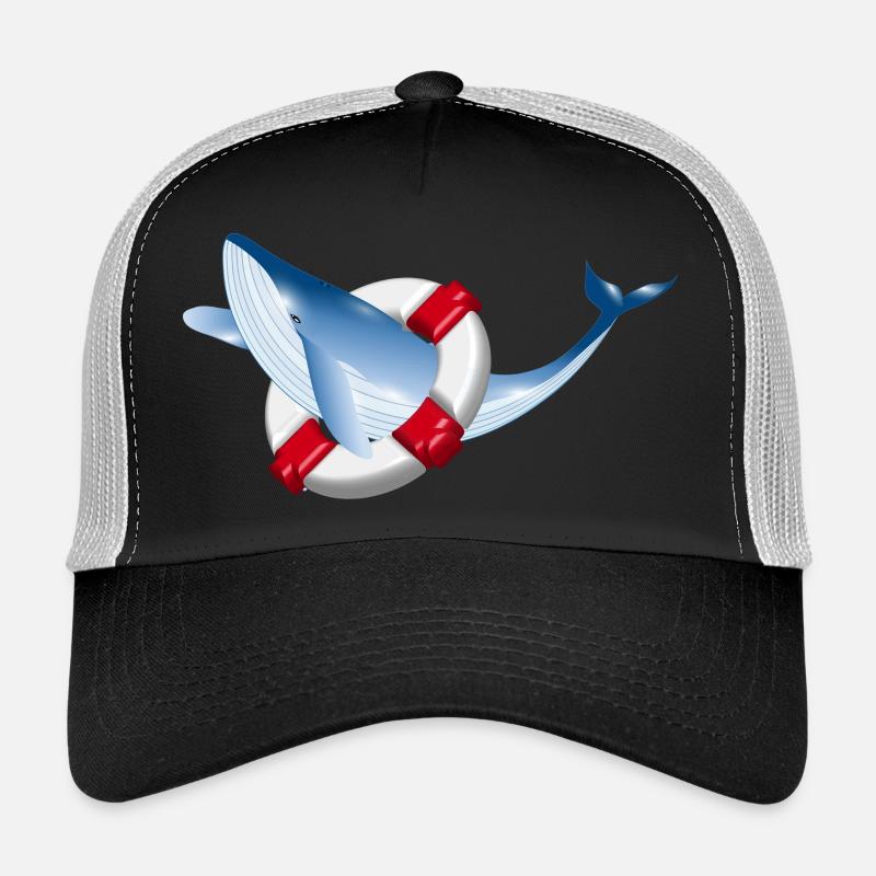 Poisson baleine bleu vif avec bouée de sauvetage Casquette trucker 